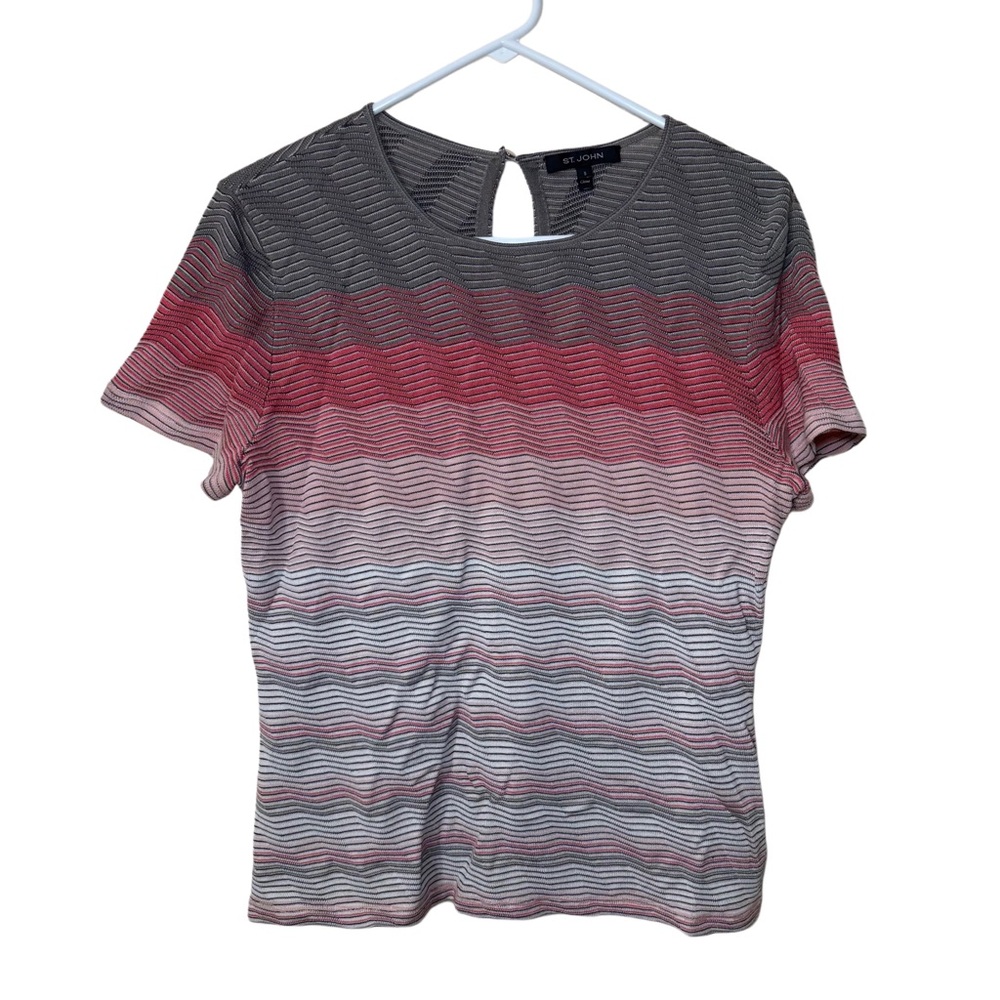 St. John Womens Size Small Short Sleeve Wool Rayon
Blend Knit Top Scalloped Hem